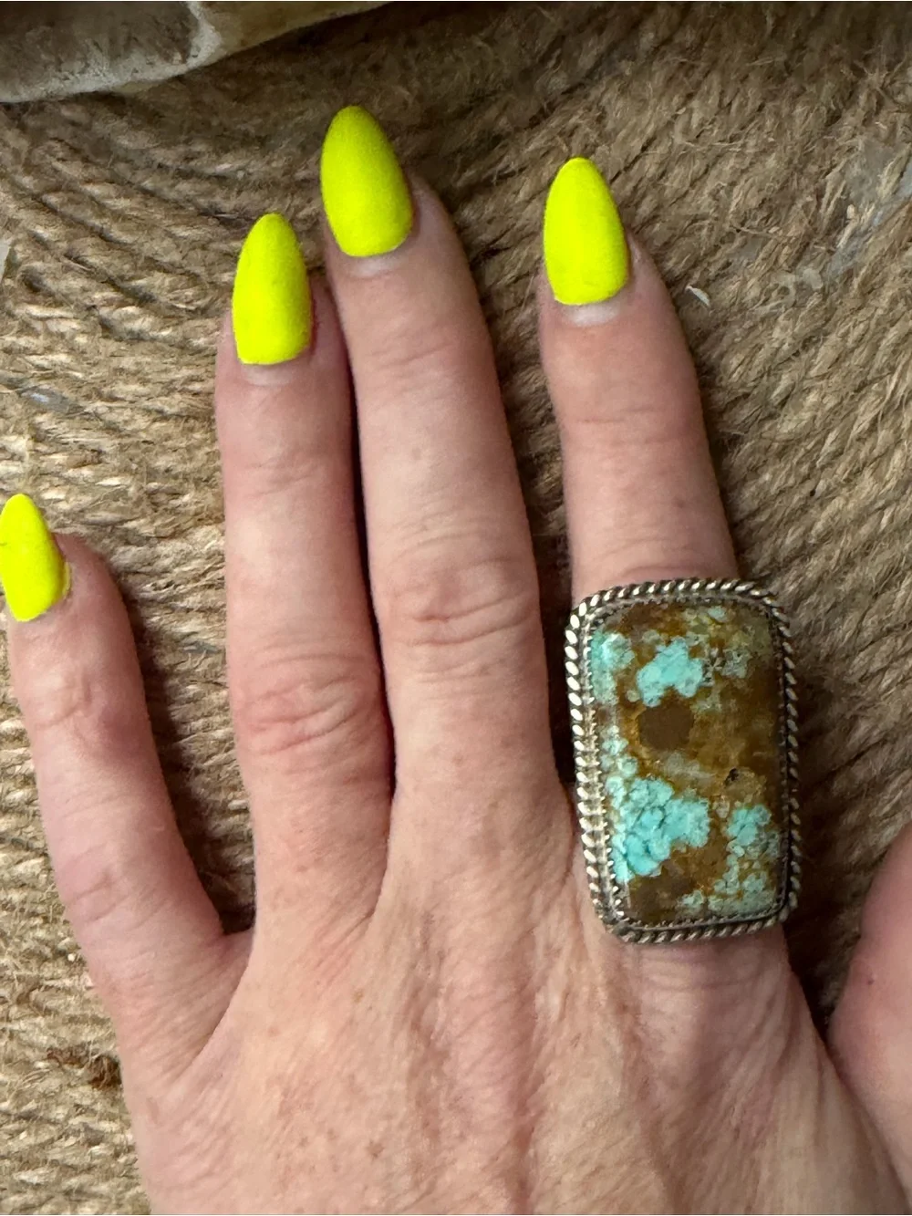 Leslie Nez Navajo Number Eight Turquoise, Rectangular Statement Ring